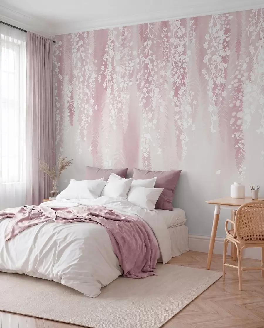 wall murals Ружичаста верзија грана са белим цветовима w04417v1