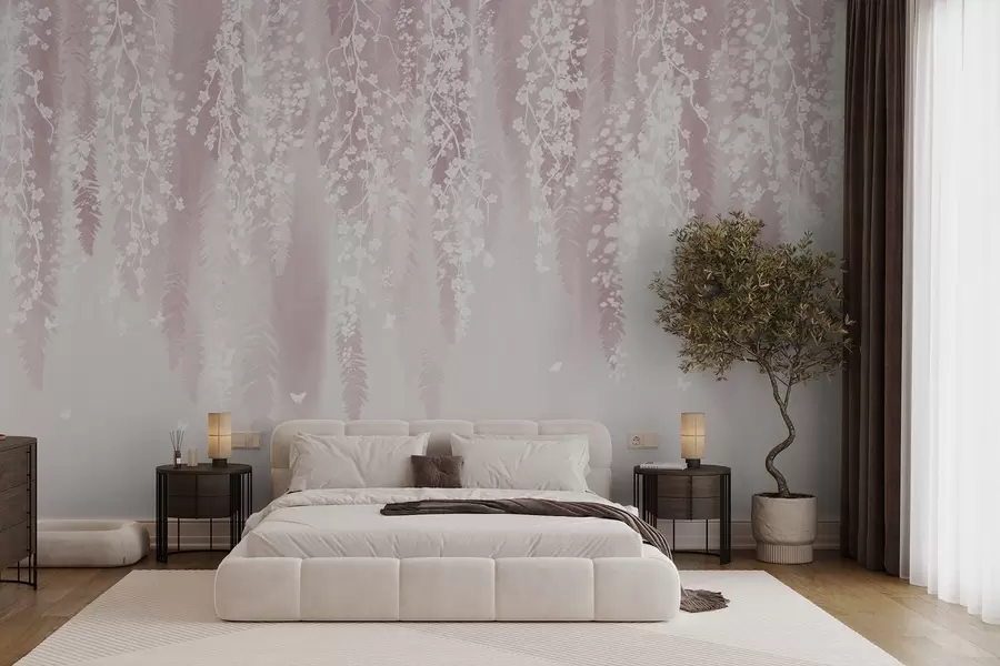 wall murals Ружичаста верзија грана са белим цветовима w04417v1