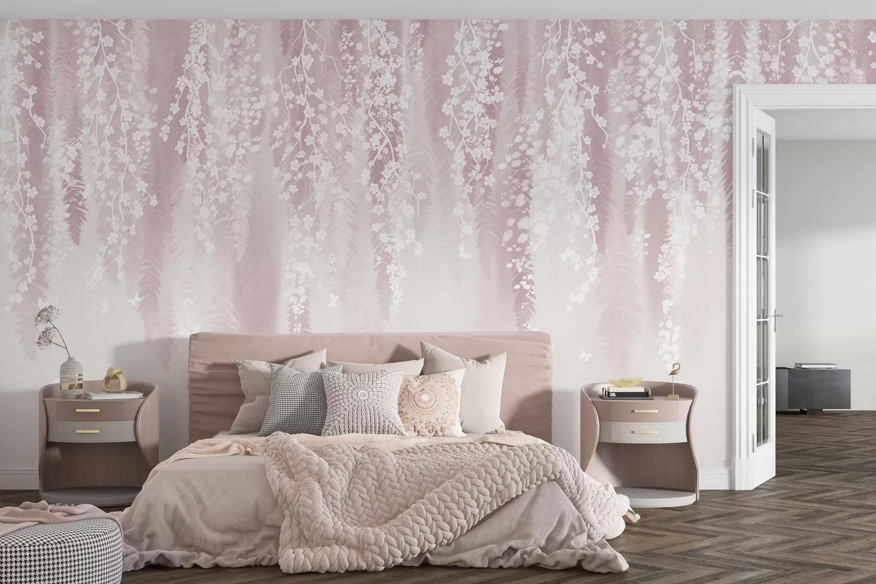 wall murals Ружичаста верзија грана са белим цветовима w04417v1