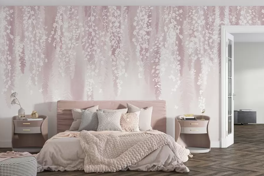 wall murals Ружичаста верзија грана са белим цветовима w04417v1