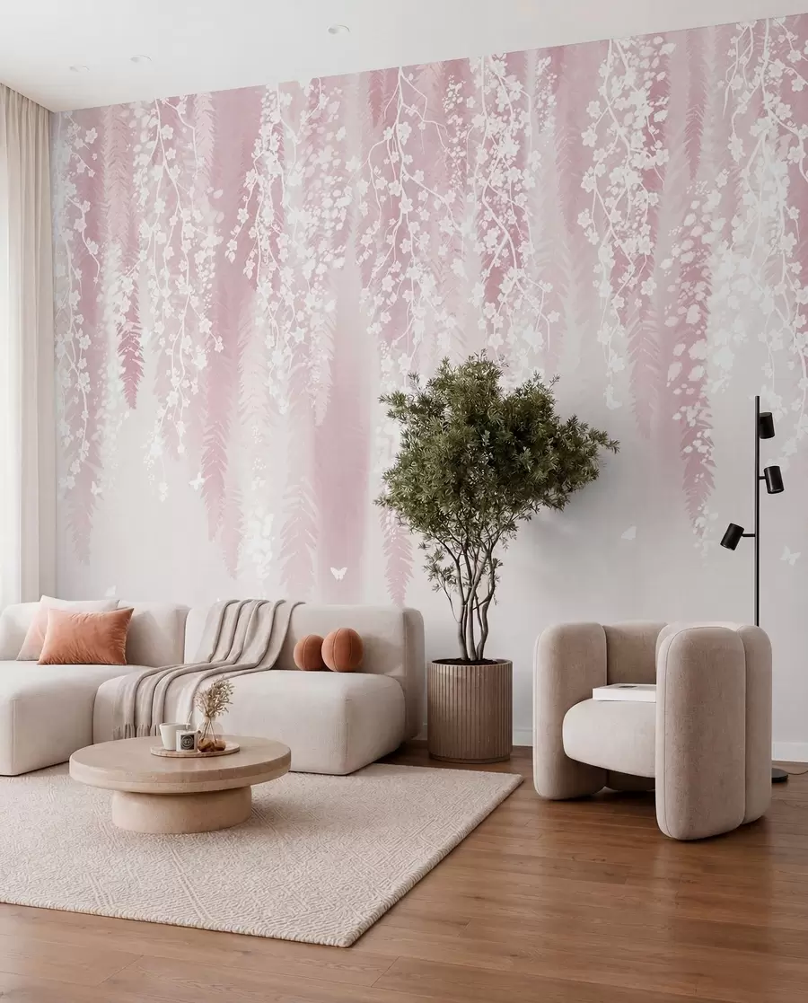 wall murals Ружичаста верзија грана са белим цветовима w04417v1