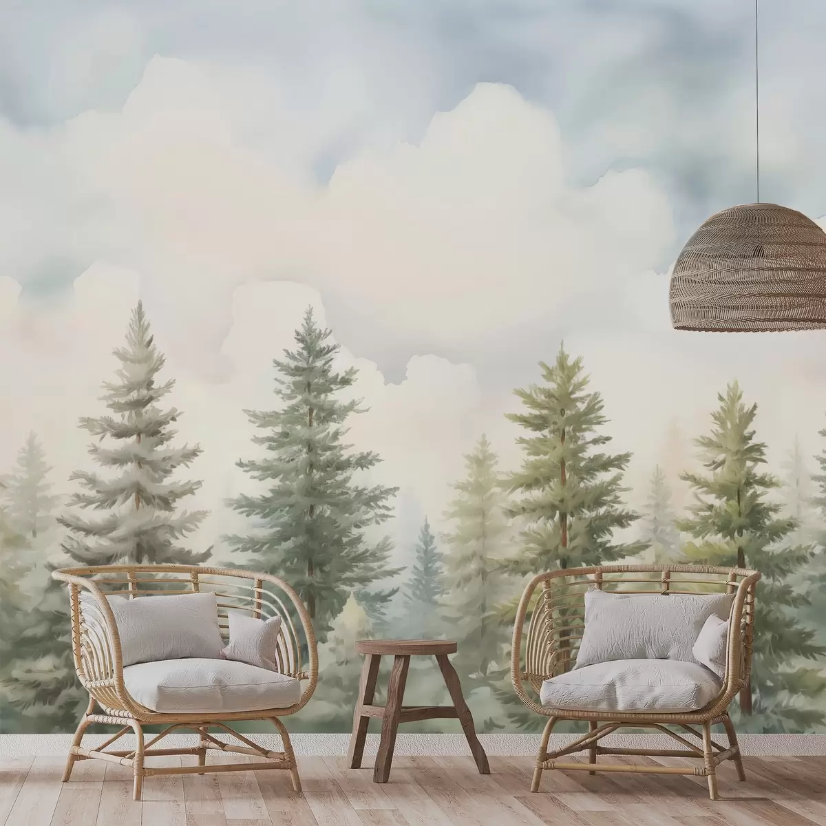 wall murals Сликање имитације четинарске шуме w04414