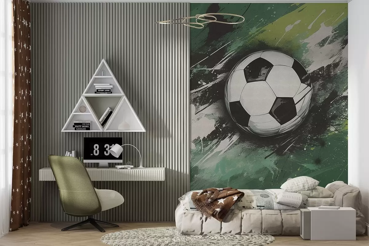 wall murals Фудбалска лопта са замагљеним графитима у позадини w04467