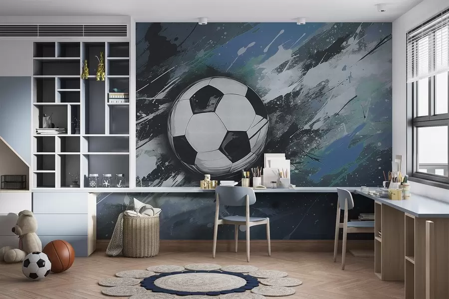 wall murals Фудбалска лопта са замагљеним графитима у позадини w04467v1