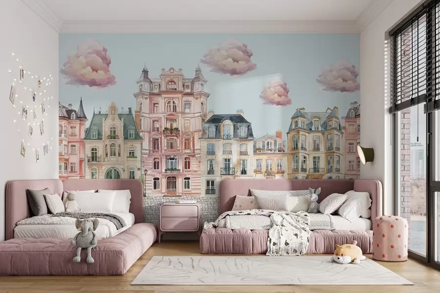 wall murals Шарене куће, облаци w04474
