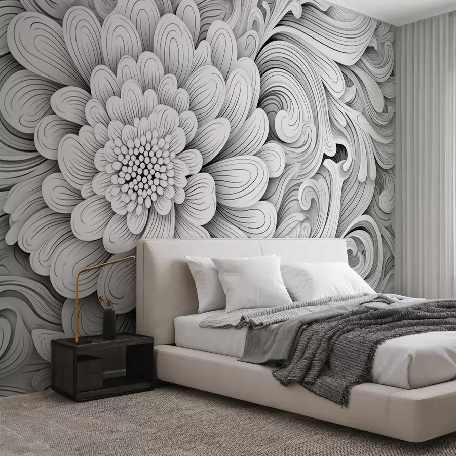 wall murals Декоративни црно-бели узорак у облику цвета и вртлога w09355