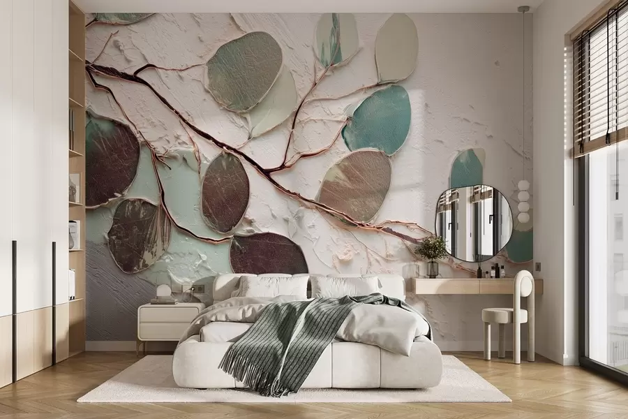 wall murals Декоративно дрво са лишћем и имитацијом текстуриране позадине w09357