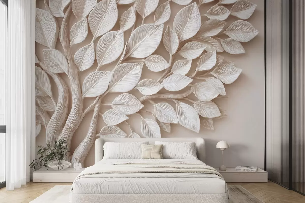 wall murals Рељефно дрво са лишћем w09359