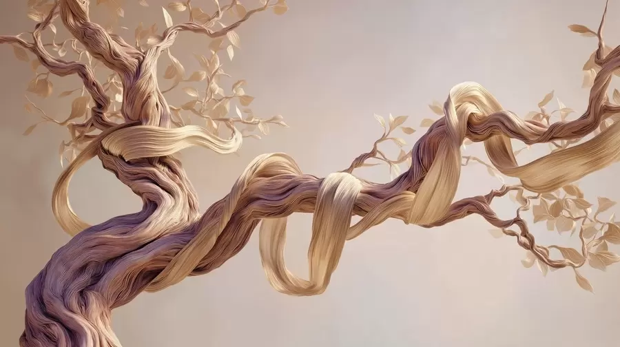 wall murals Увијено дебло дрвета са украсним листовима w09360