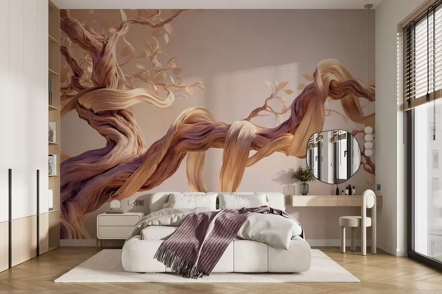 wall murals Увијено дебло дрвета са украсним листовима w09360