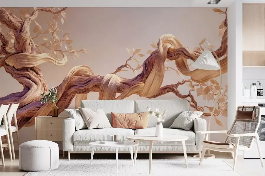 wall murals Увијено дебло дрвета са украсним листовима w09360
