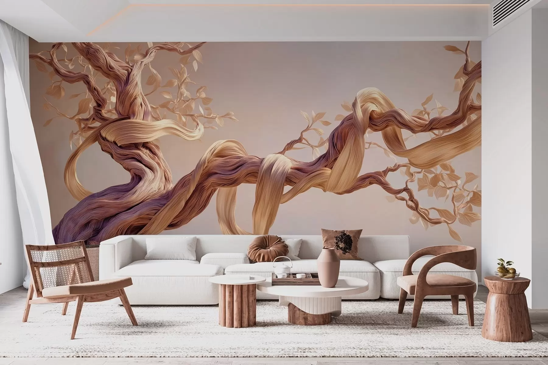 wall murals Увијено дебло дрвета са украсним листовима w09360