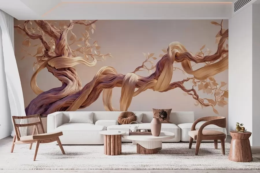 wall murals Увијено дебло дрвета са украсним листовима w09360