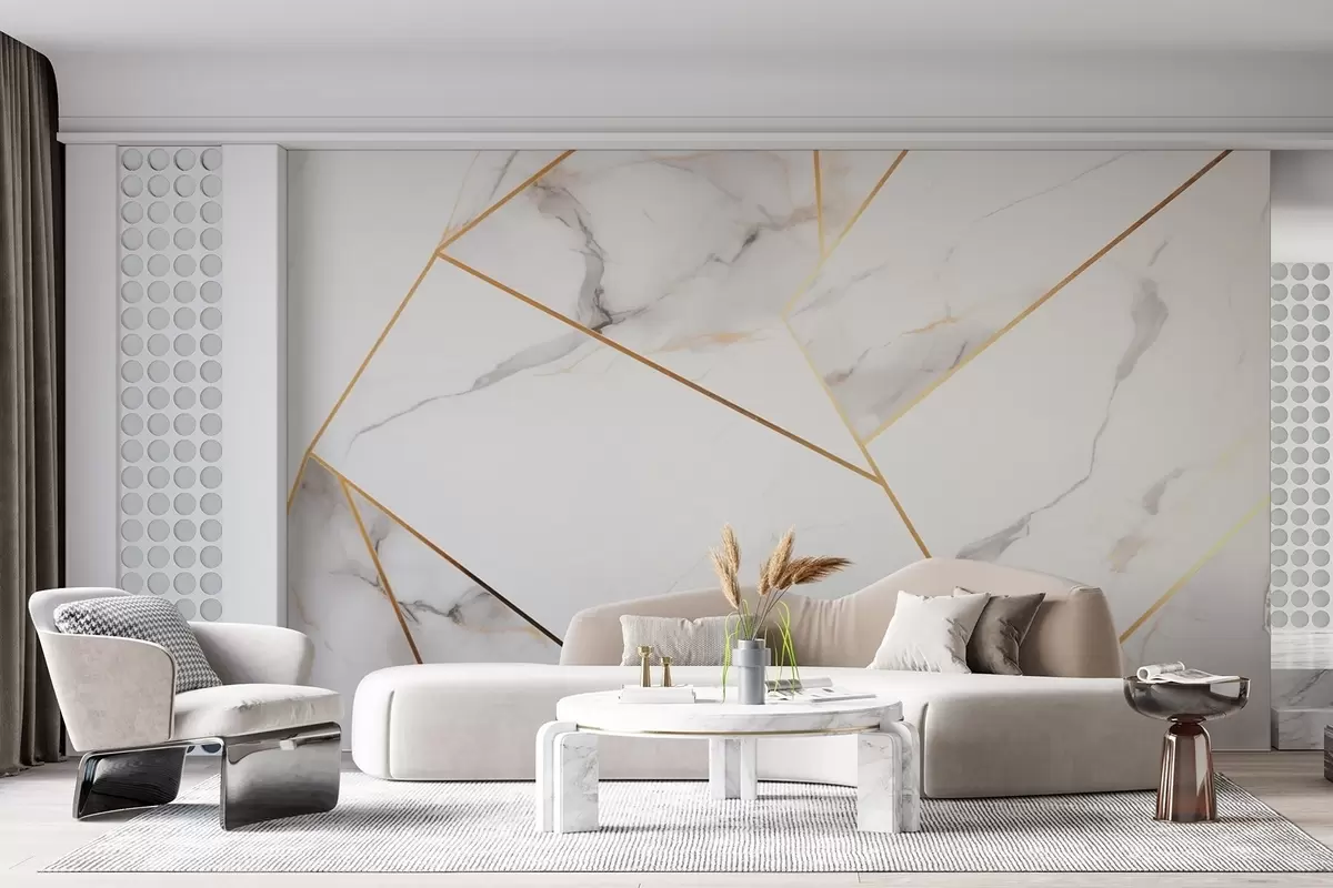 wall murals Имитација мермерне површине са жутим геометријским узорком w09363