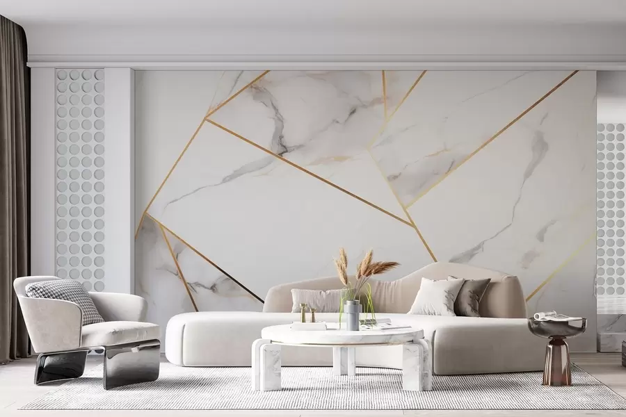 wall murals Имитација мермерне површине са жутим геометријским узорком w09363