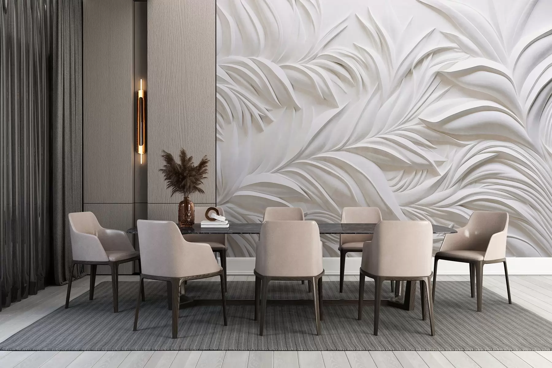 wall murals Апстрактни текстурирани бели листови и цветни елементи, минималистичка естетика w09378