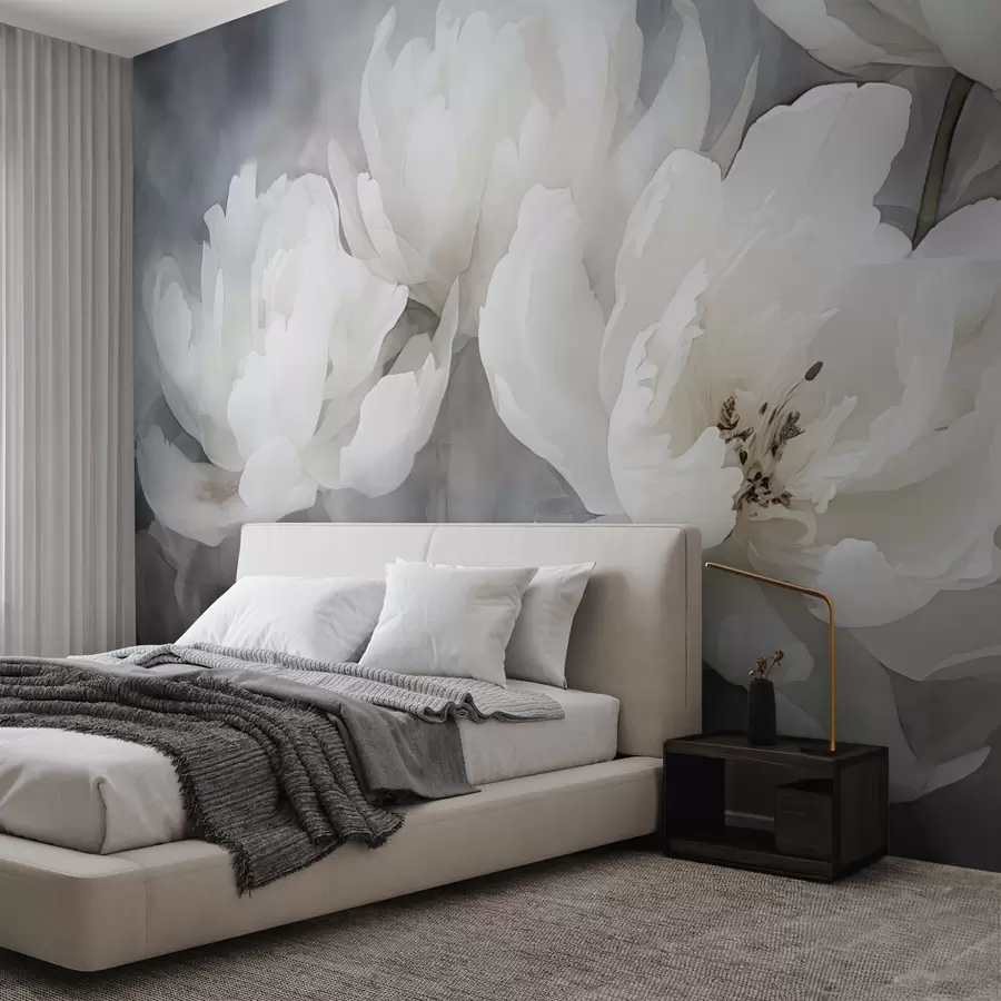 wall murals Бело цвеће на магловитој, нежној позадини w04441