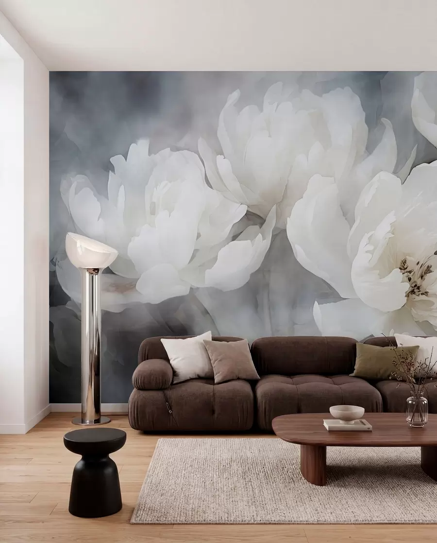 wall murals Бело цвеће на магловитој, нежној позадини w04441
