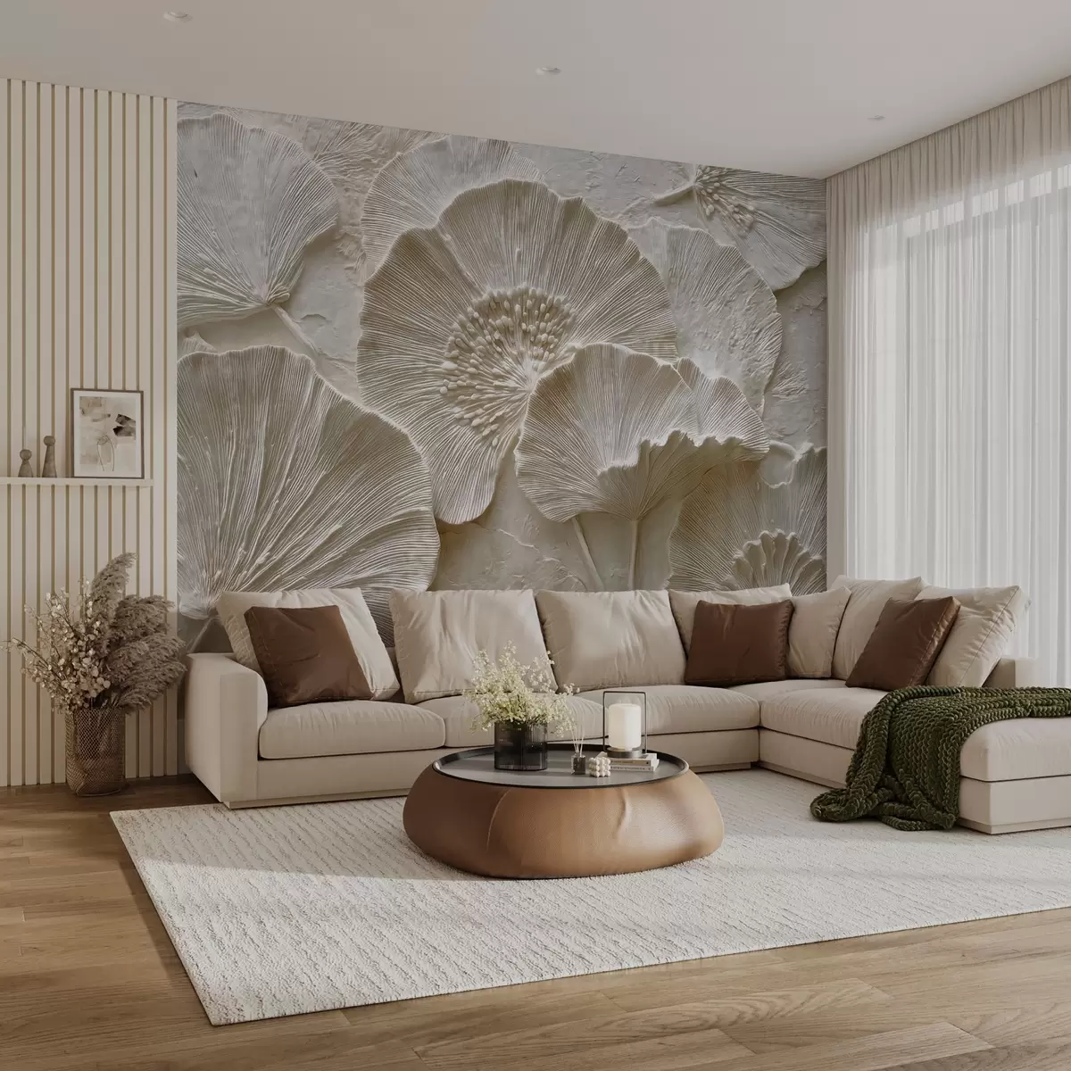 wall murals Волуминозни листови гинка у лаганом рељефном стилу w04444