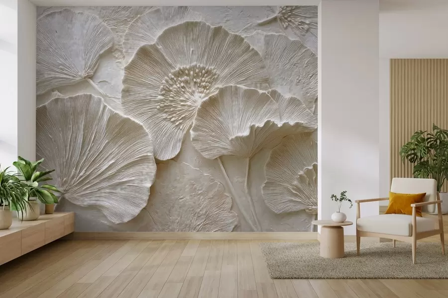 wall murals Волуминозни листови гинка у лаганом рељефном стилу w04444