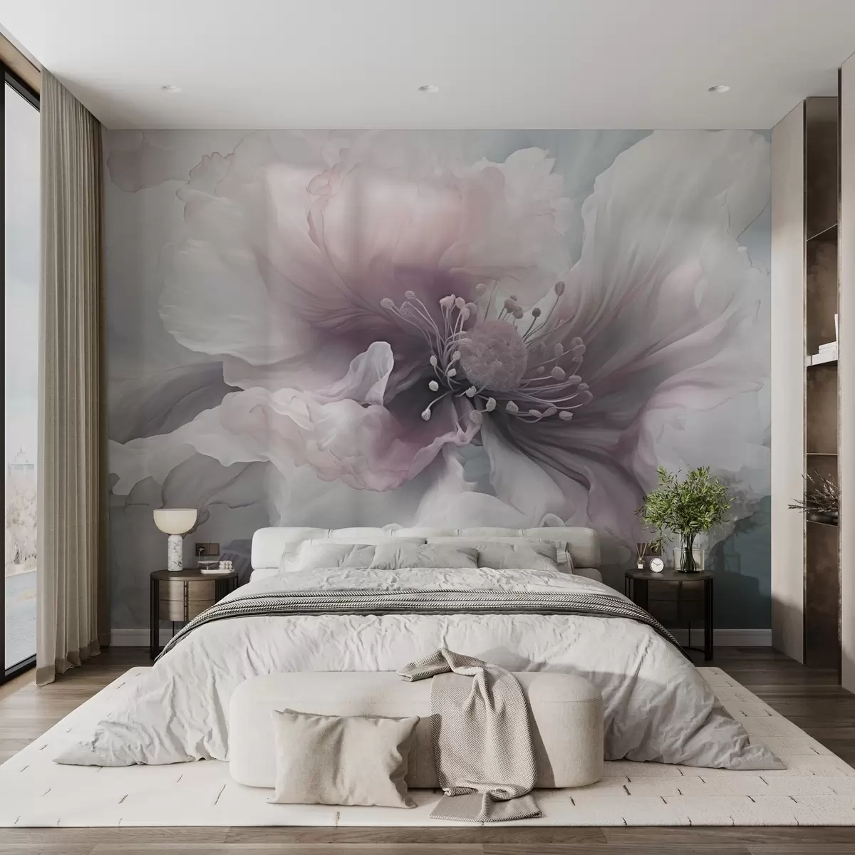 wall murals Нежни цвет са ружичастим и белим латицама w04446