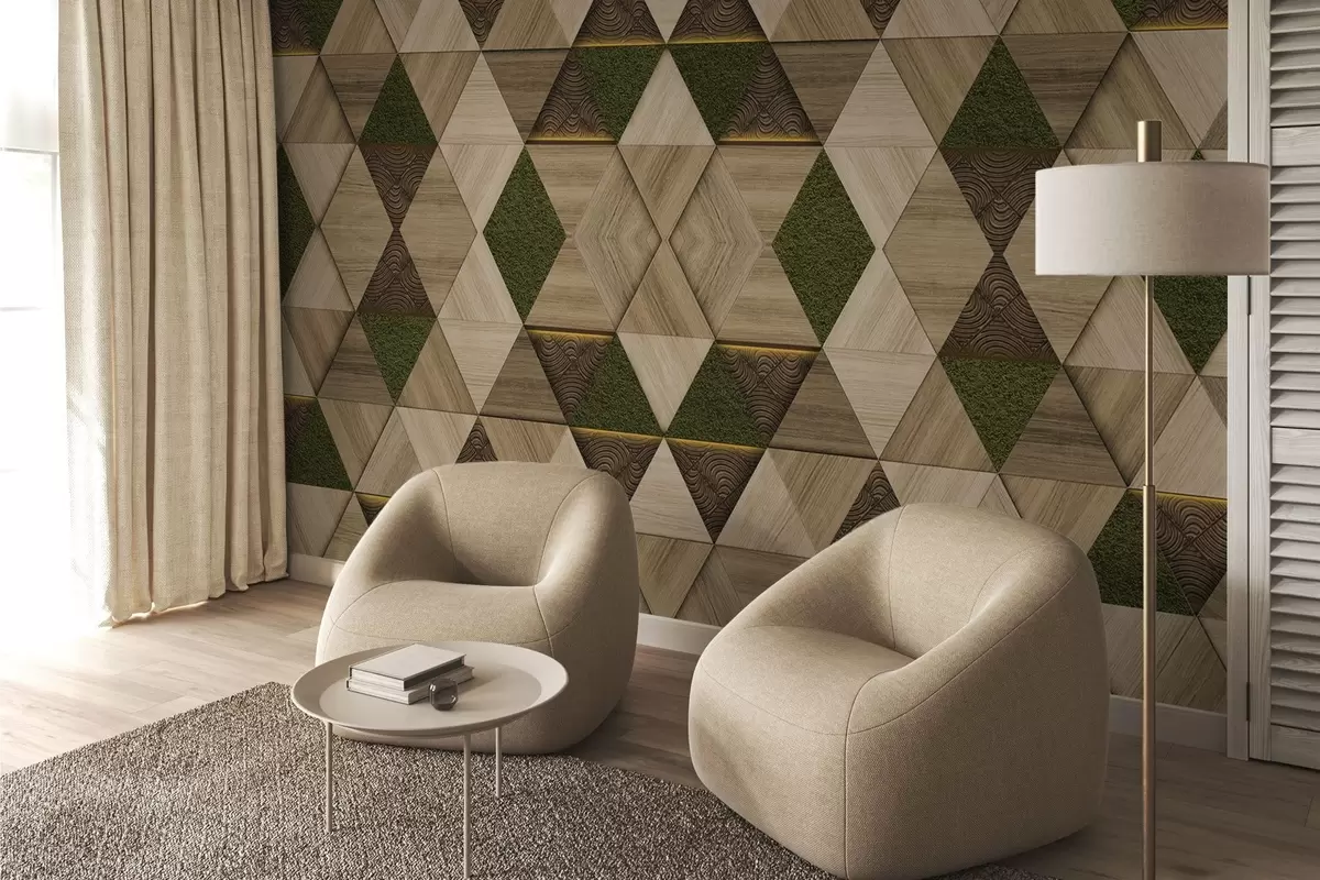 wall murals Геометријски дрвени украс са маховином w04459