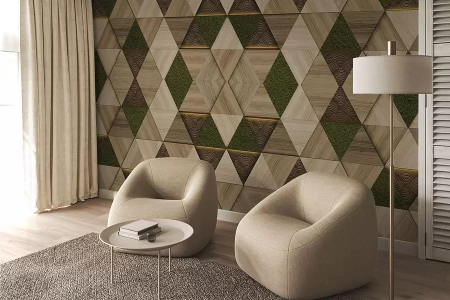 wall murals Геометријски дрвени украс са маховином w04459