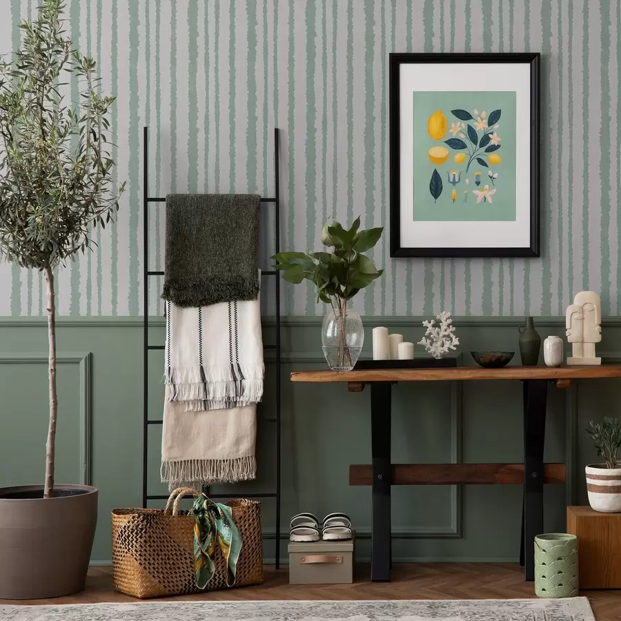 wall murals Неравномерне пруге боје менте на белој позадини a00510