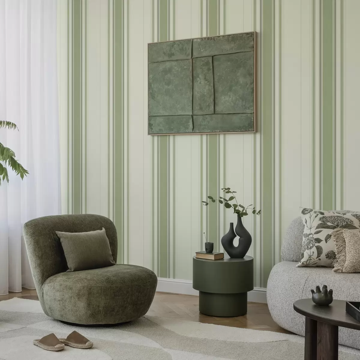 Позадина Крем позадина са широком зеленом централном пругом a00519