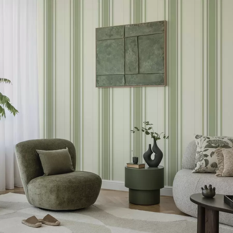 wall murals Крем позадина са широком зеленом централном пругом a00519