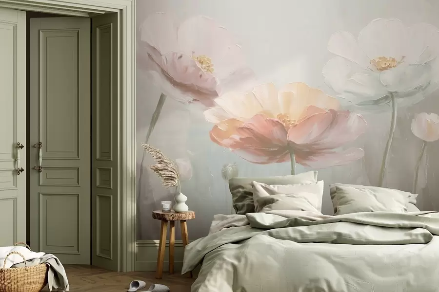wall murals Волуметријски пастелни макови у стилу уљаног сликарства w09310v1