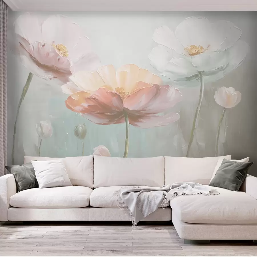 wall murals Волуметријски пастелни макови у стилу уљаног сликарства w09310v1