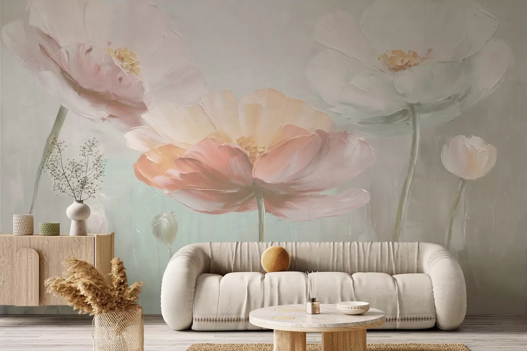 wall murals Волуметријски пастелни макови у стилу уљаног сликарства w09310v1