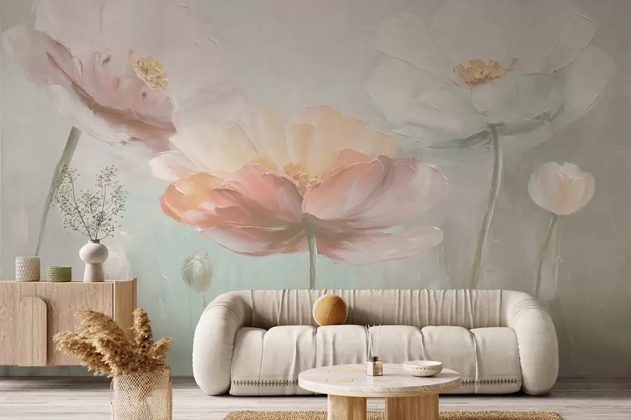 wall murals Волуметријски пастелни макови у стилу уљаног сликарства w09310v1