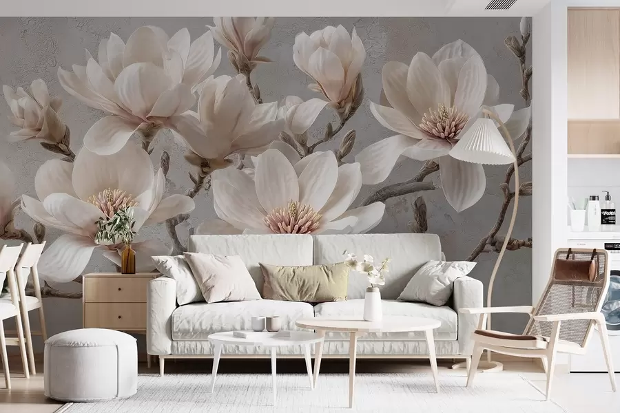 wall murals Гране магнолије са великим светлим цветовима у пригушеним тоновима w09305