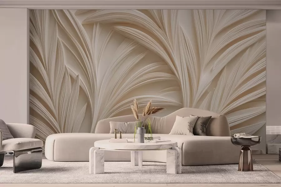 wall murals Декоративни беж листови у 3Д стилу w09351