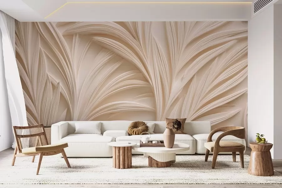 wall murals Декоративни беж листови у 3Д стилу w09351