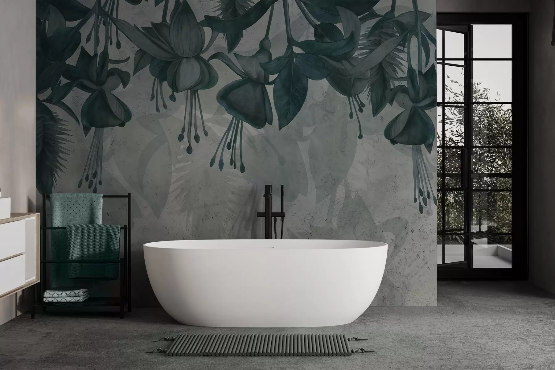 wall murals Висеће цвеће у гранџ стилу w04472v1