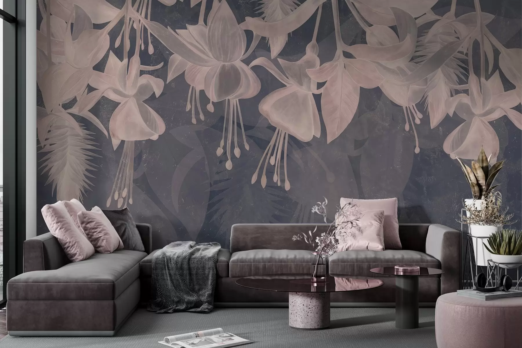 wall murals Висеће цвеће у гранџ стилу w04472v2