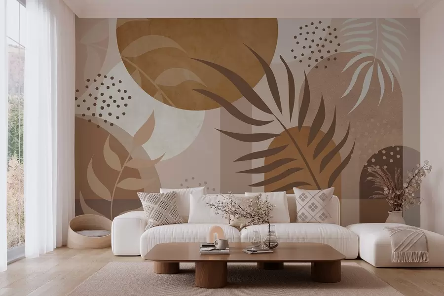 wall murals Савремена апстракција са биљкама у смеђим и беж тоновима w04497