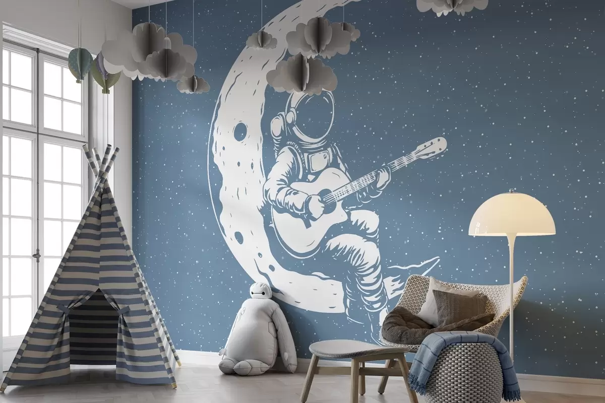 wall murals Космонаут, месец, гитара w04514v2