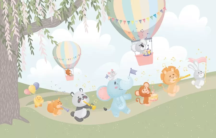 wall murals Пејзаж са животињама које свирају музичке инструменте w04200