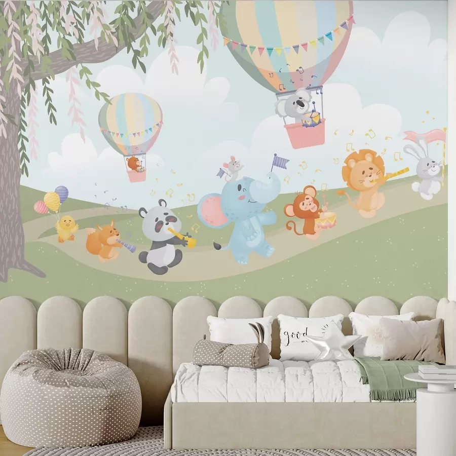 wall murals Пејзаж са животињама које свирају музичке инструменте w04200