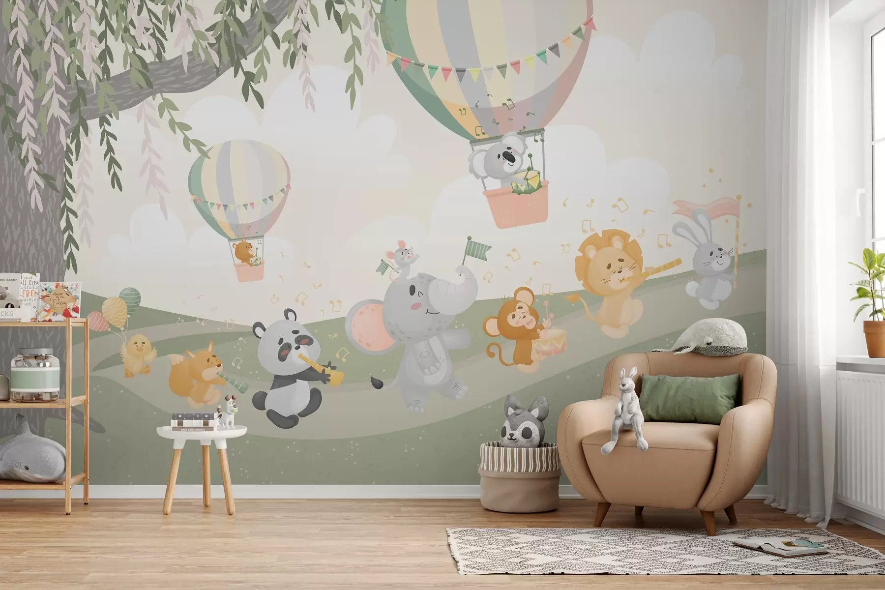 wall murals Пејзаж са животињама које свирају музичке инструменте w04200v1
