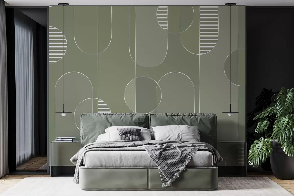 wall murals Геометријска апстракција са пригушеним зеленим тоновима w04523