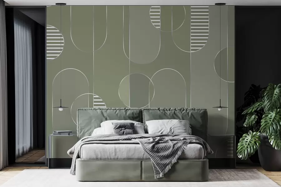 wall murals Геометријска апстракција са пригушеним зеленим тоновима w04523