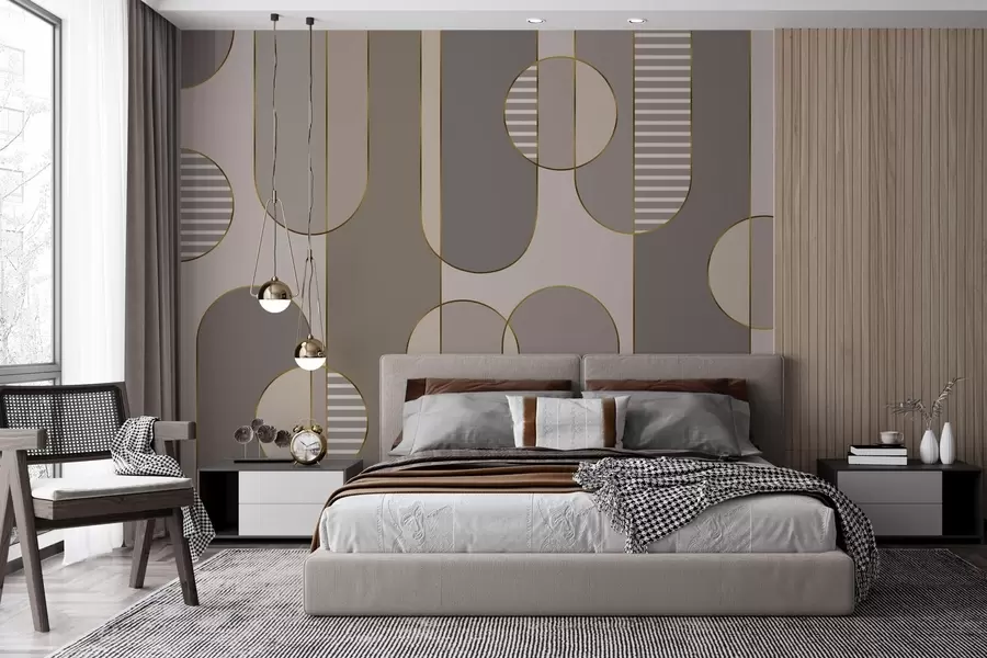 wall murals Геометријски апстракт са смеђом бојом и линијама w04523v2