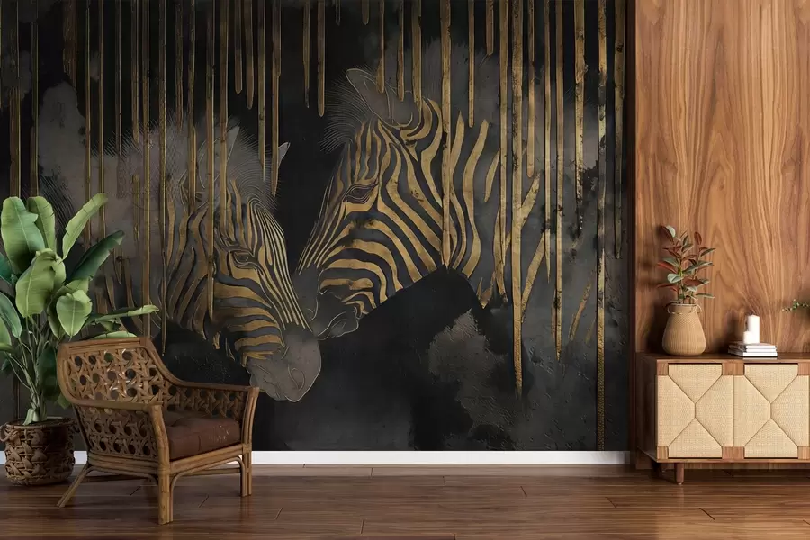 wall murals Зебре са апстрактном црном позадином w04548
