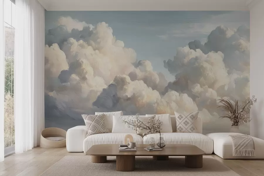 wall murals Облаци на меком плавом небу са лаганом текстуром w04550v2