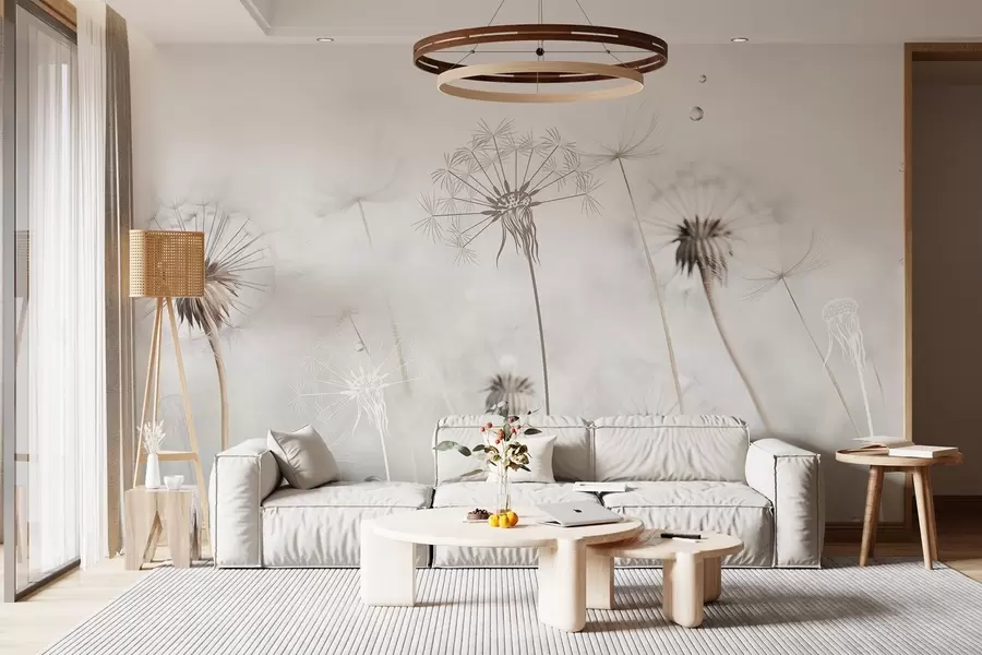 wall murals Маслачци са капљицама воде, бела позадина, изблиза, меко светло, природа, ботаничко, етерично, нежно, минималистички w09399